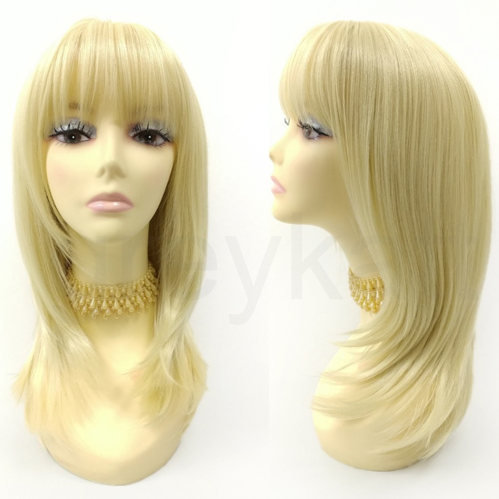 Light blonde heat safe long straight wig 17"